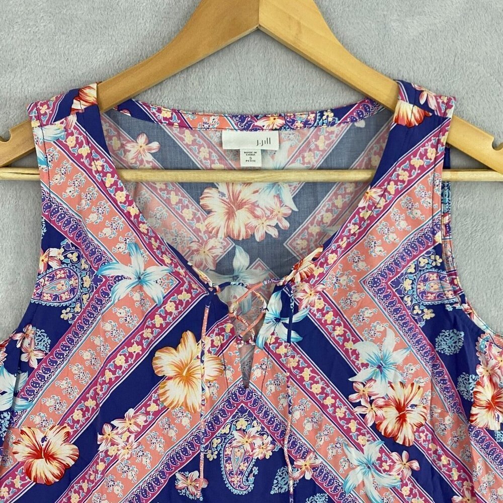 J. Jill Multicolor Floral Print Sleeveless Shirt Top Blouse Size Small Petite PS - Picture 7 of 13